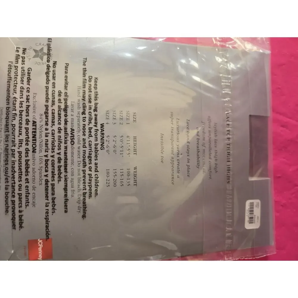 Worthington Sheer Lace Trim Thigh Highs Invisible Toe Almond Size C 1 Pair
